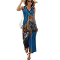 Robe longue sans manches à imprimé léopard sur arbre, col en V, style décontracté, robe débardeur.