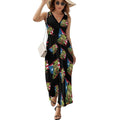 Robe longue d'été sans manches à col en V avec motif drapeau portoricain et grenouille