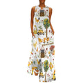 Robe longue maxi d'été sans manches à bretelles, motif animaux de la ferme, pour femme.