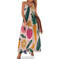 Robe maxi femme à motifs de peinture alimentaire, longue et fluide, idéale pour l'été, les mariages et les réceptions.
